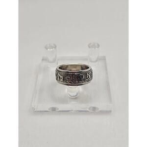 Spinner Mantra Ring 10mm Wide Silver-Tone Rotating Band Sizes 10 10.5 11